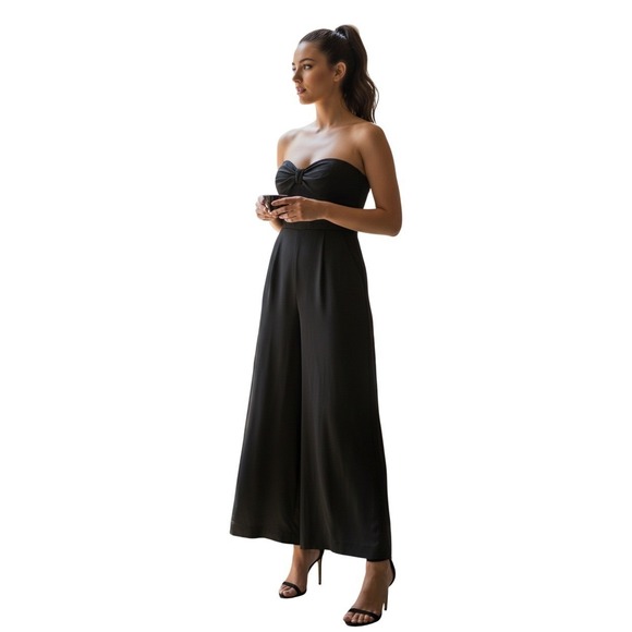 Lily Rose Pants - Lily Rose XL Black Wide Leg Jumpsuit Sweetheart Tie Front Smocked Coquette Curve